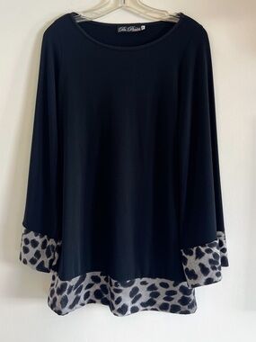 Black Tunic Mini Dress with Gray Leopard-Print Trim
